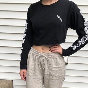 Obey Olde Rose Black Long Sleeved Cropped Shirt